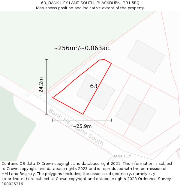 63, BANK HEY LANE SOUTH, BLACKBURN, BB1 5RQ: Plot and title map