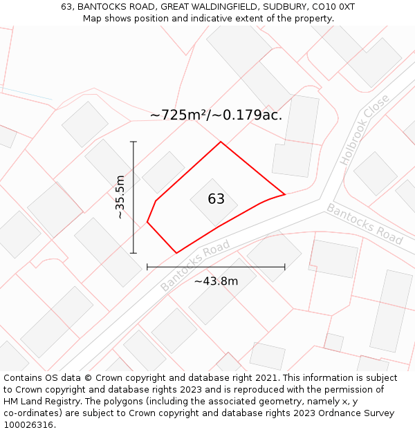 63, BANTOCKS ROAD, GREAT WALDINGFIELD, SUDBURY, CO10 0XT: Plot and title map