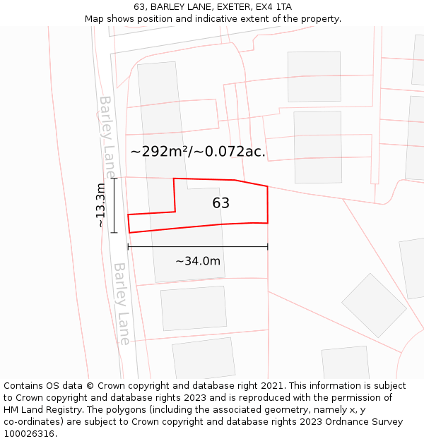 63, BARLEY LANE, EXETER, EX4 1TA: Plot and title map