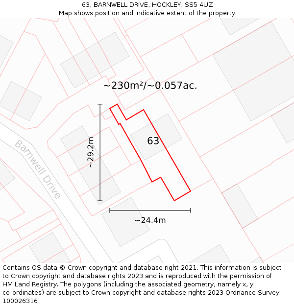 63, BARNWELL DRIVE, HOCKLEY, SS5 4UZ: Plot and title map