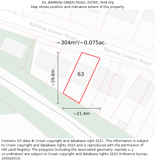 63, BARROW GREEN ROAD, OXTED, RH8 0NJ: Plot and title map