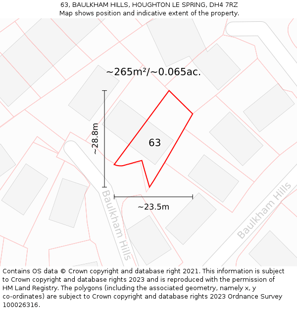 63, BAULKHAM HILLS, HOUGHTON LE SPRING, DH4 7RZ: Plot and title map