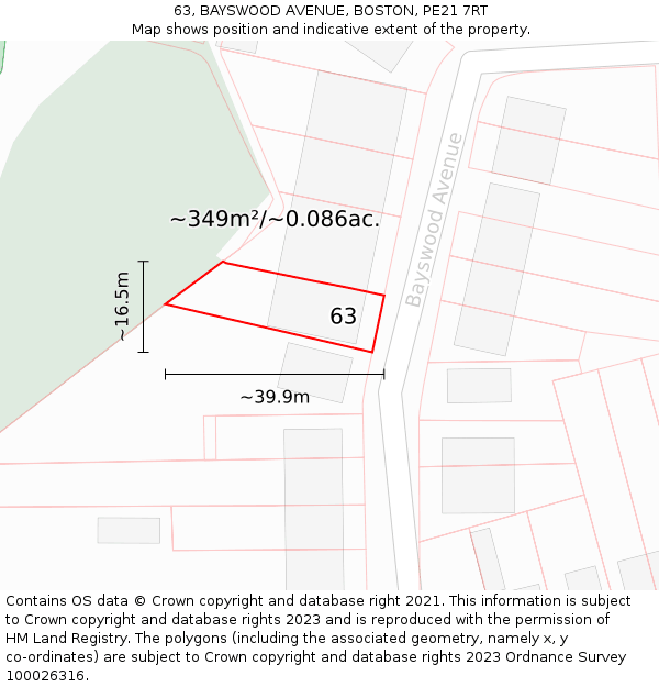 63, BAYSWOOD AVENUE, BOSTON, PE21 7RT: Plot and title map