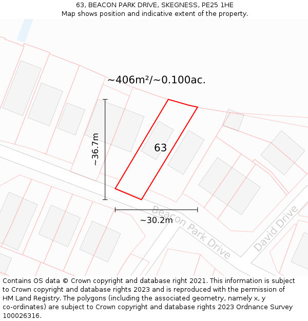 63, BEACON PARK DRIVE, SKEGNESS, PE25 1HE: Plot and title map