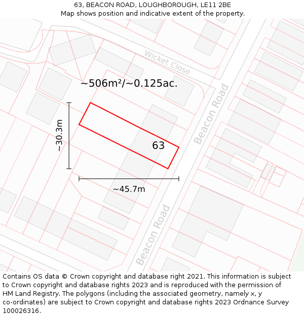 63, BEACON ROAD, LOUGHBOROUGH, LE11 2BE: Plot and title map