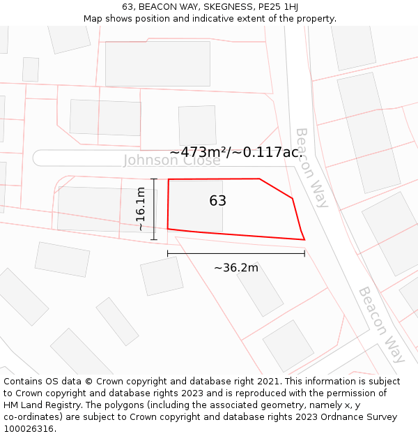 63, BEACON WAY, SKEGNESS, PE25 1HJ: Plot and title map