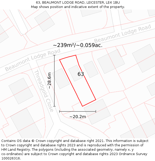 63, BEAUMONT LODGE ROAD, LEICESTER, LE4 1BU: Plot and title map