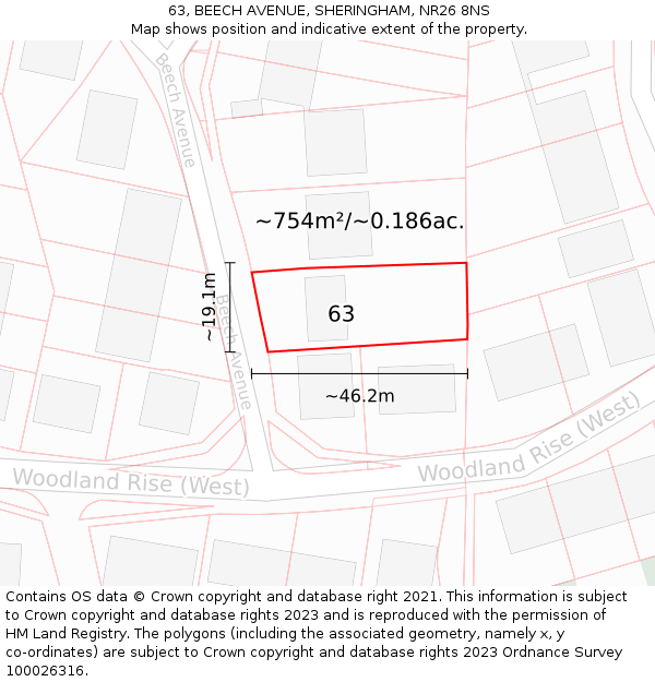 63, BEECH AVENUE, SHERINGHAM, NR26 8NS: Plot and title map