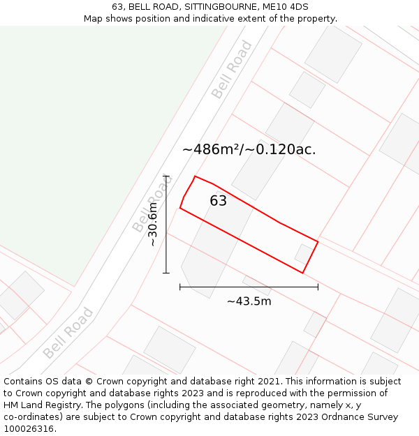 63, BELL ROAD, SITTINGBOURNE, ME10 4DS: Plot and title map