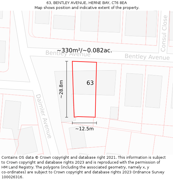 63, BENTLEY AVENUE, HERNE BAY, CT6 8EA: Plot and title map