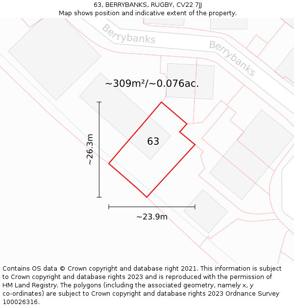 63, BERRYBANKS, RUGBY, CV22 7JJ: Plot and title map