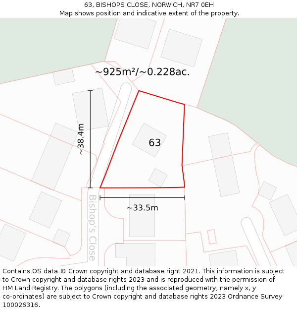 63, BISHOPS CLOSE, NORWICH, NR7 0EH: Plot and title map