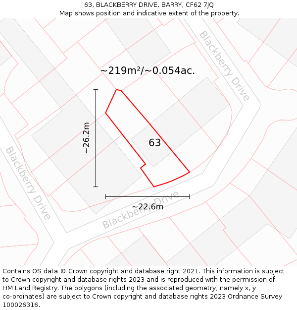 63, BLACKBERRY DRIVE, BARRY, CF62 7JQ: Plot and title map