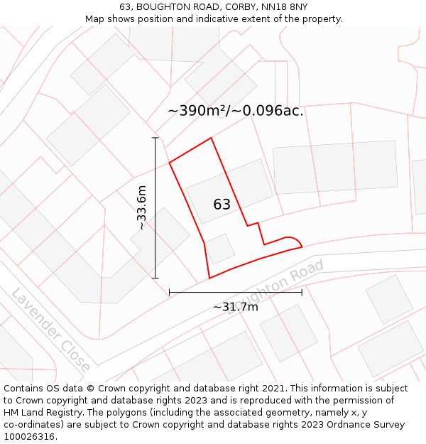 63, BOUGHTON ROAD, CORBY, NN18 8NY: Plot and title map