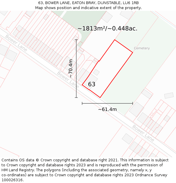 63, BOWER LANE, EATON BRAY, DUNSTABLE, LU6 1RB: Plot and title map