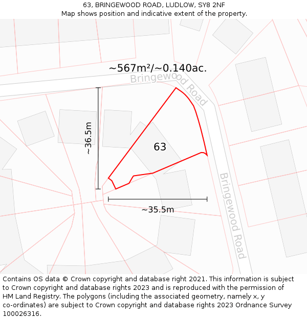 63, BRINGEWOOD ROAD, LUDLOW, SY8 2NF: Plot and title map