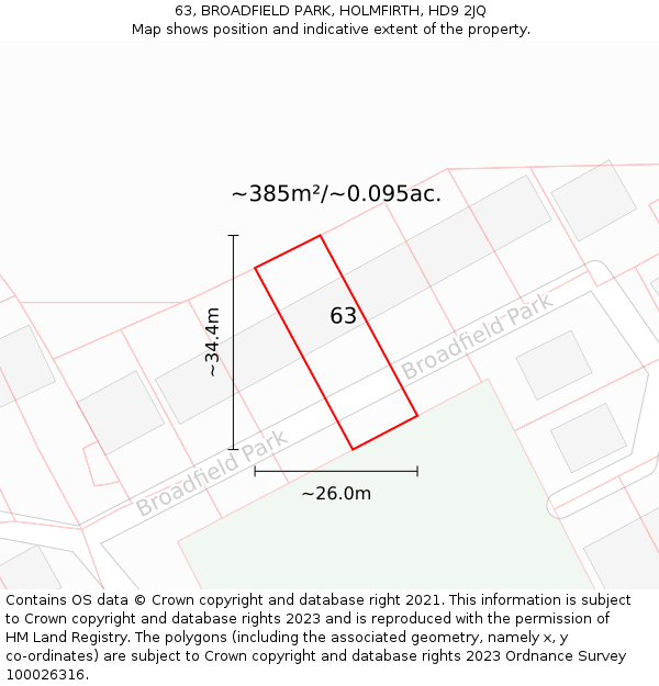 63, BROADFIELD PARK, HOLMFIRTH, HD9 2JQ: Plot and title map