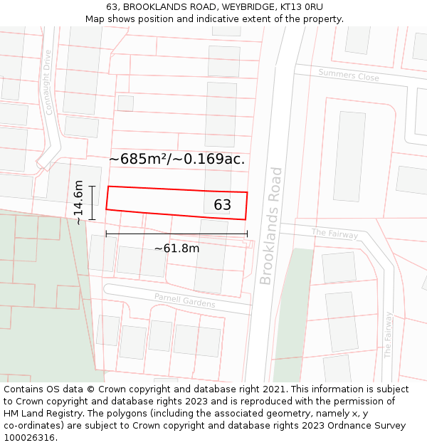 63, BROOKLANDS ROAD, WEYBRIDGE, KT13 0RU: Plot and title map