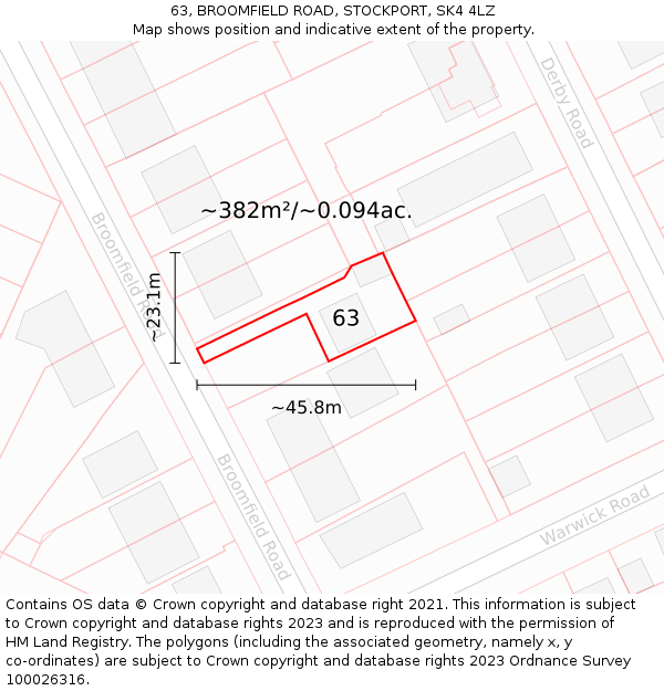 63, BROOMFIELD ROAD, STOCKPORT, SK4 4LZ: Plot and title map