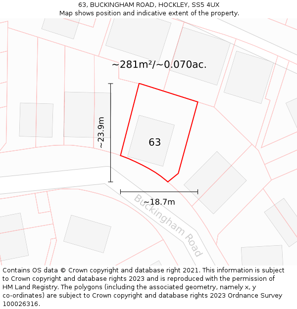 63, BUCKINGHAM ROAD, HOCKLEY, SS5 4UX: Plot and title map