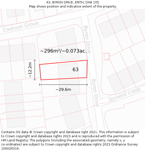 63, BYRON DRIVE, ERITH, DA8 1YD: Plot and title map