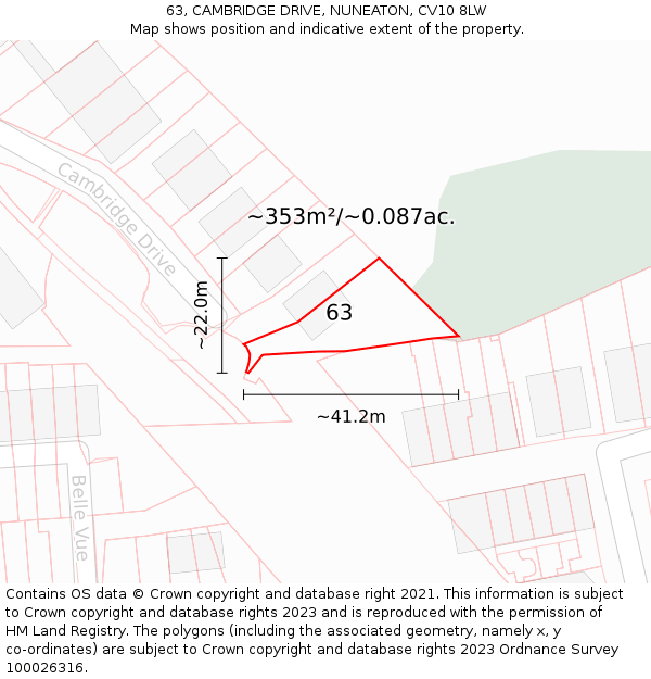 63, CAMBRIDGE DRIVE, NUNEATON, CV10 8LW: Plot and title map