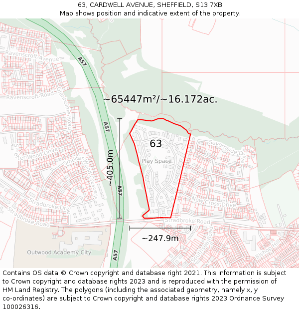 63, CARDWELL AVENUE, SHEFFIELD, S13 7XB: Plot and title map
