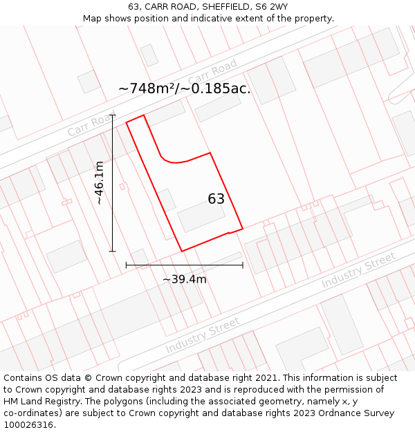 63, CARR ROAD, SHEFFIELD, S6 2WY: Plot and title map