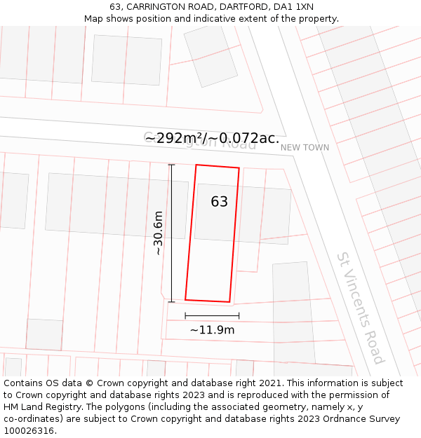 63, CARRINGTON ROAD, DARTFORD, DA1 1XN: Plot and title map