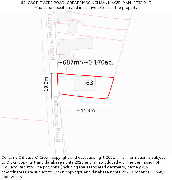 63, CASTLE ACRE ROAD, GREAT MASSINGHAM, KING'S LYNN, PE32 2HD: Plot and title map