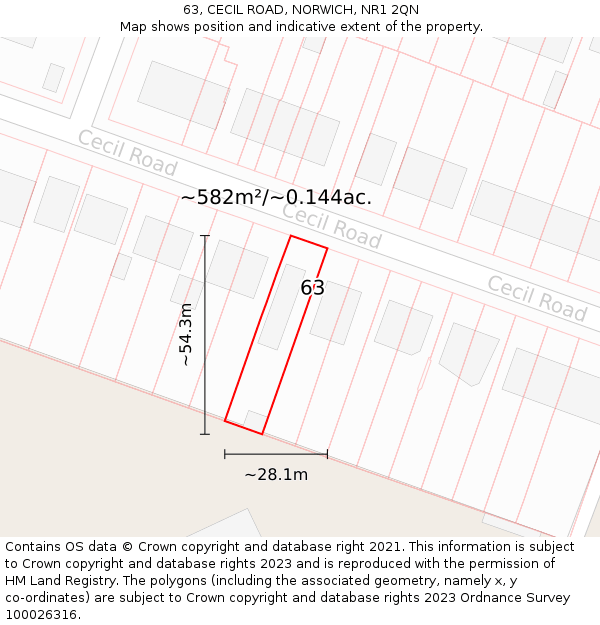 63, CECIL ROAD, NORWICH, NR1 2QN: Plot and title map