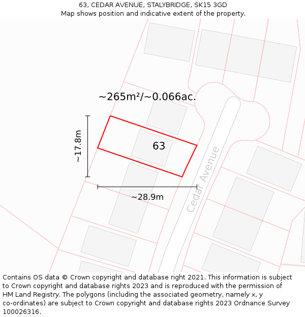 63, CEDAR AVENUE, STALYBRIDGE, SK15 3GD: Plot and title map