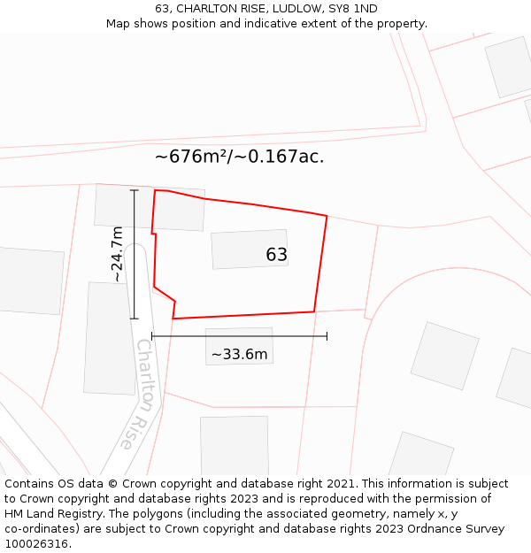 63, CHARLTON RISE, LUDLOW, SY8 1ND: Plot and title map
