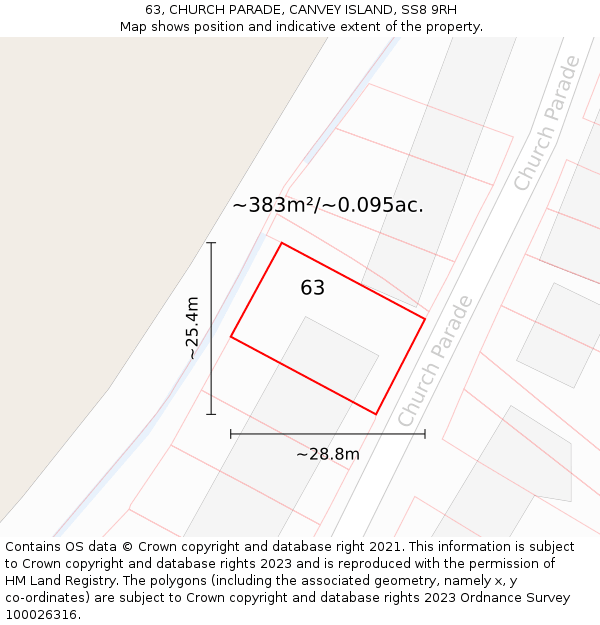 63, CHURCH PARADE, CANVEY ISLAND, SS8 9RH: Plot and title map