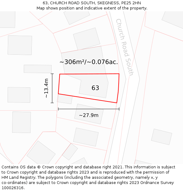 63, CHURCH ROAD SOUTH, SKEGNESS, PE25 2HN: Plot and title map
