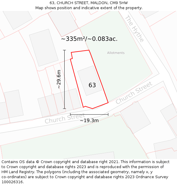 63, CHURCH STREET, MALDON, CM9 5HW: Plot and title map