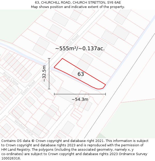 63, CHURCHILL ROAD, CHURCH STRETTON, SY6 6AE: Plot and title map