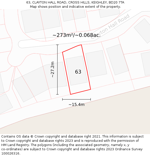 63, CLAYTON HALL ROAD, CROSS HILLS, KEIGHLEY, BD20 7TA: Plot and title map