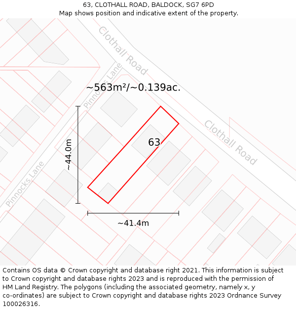 63, CLOTHALL ROAD, BALDOCK, SG7 6PD: Plot and title map