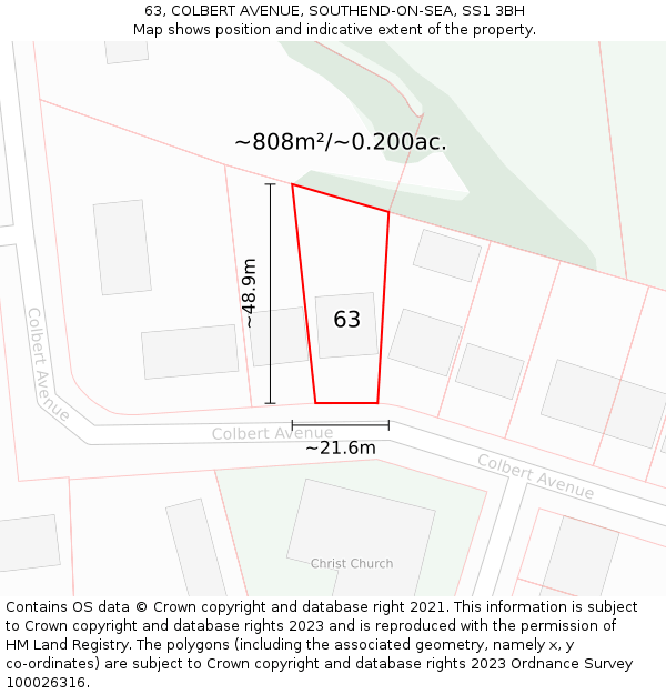 63, COLBERT AVENUE, SOUTHEND-ON-SEA, SS1 3BH: Plot and title map
