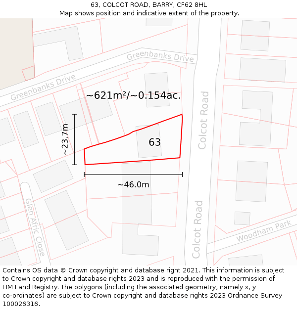 63, COLCOT ROAD, BARRY, CF62 8HL: Plot and title map