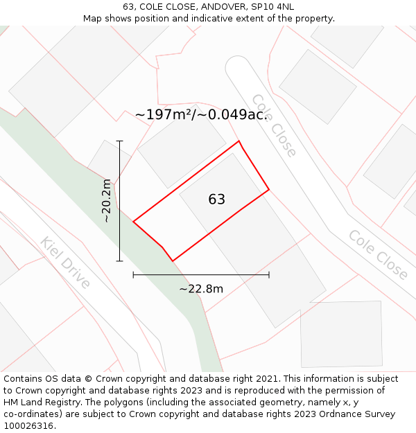 63, COLE CLOSE, ANDOVER, SP10 4NL: Plot and title map