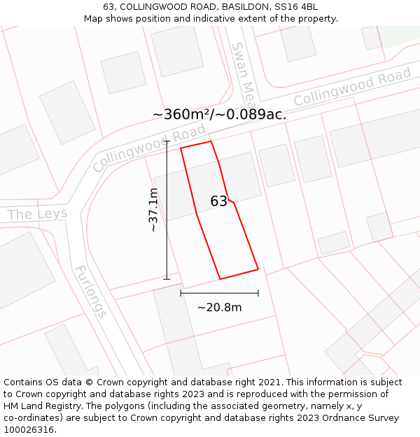 63, COLLINGWOOD ROAD, BASILDON, SS16 4BL: Plot and title map