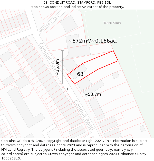 63, CONDUIT ROAD, STAMFORD, PE9 1QL: Plot and title map