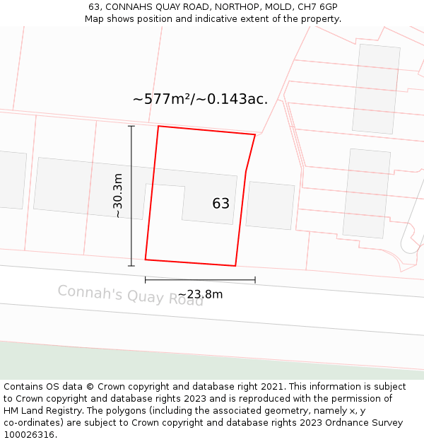 63, CONNAHS QUAY ROAD, NORTHOP, MOLD, CH7 6GP: Plot and title map