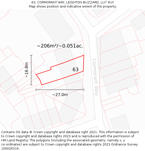 63, CORMORANT WAY, LEIGHTON BUZZARD, LU7 4UY: Plot and title map