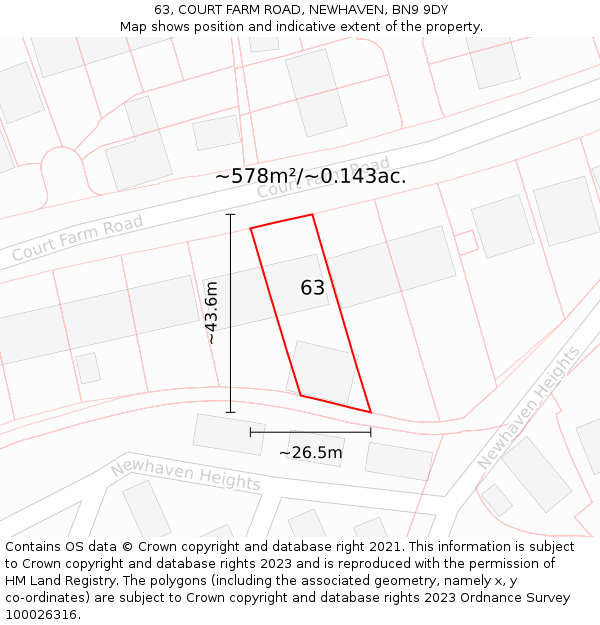 63, COURT FARM ROAD, NEWHAVEN, BN9 9DY: Plot and title map