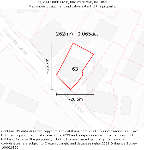 63, CRABTREE LANE, BROMSGROVE, B61 8NY: Plot and title map