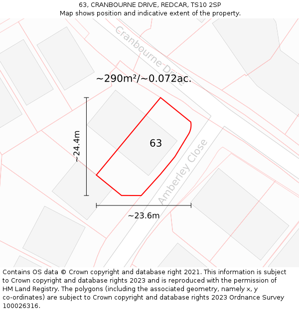 63, CRANBOURNE DRIVE, REDCAR, TS10 2SP: Plot and title map