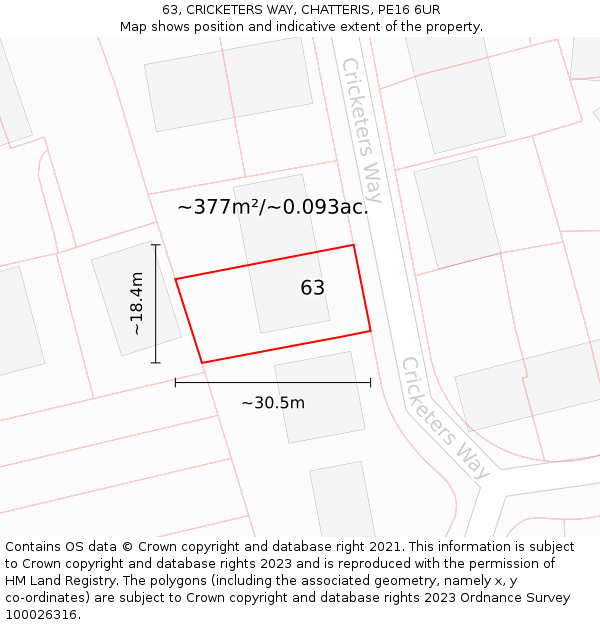 63, CRICKETERS WAY, CHATTERIS, PE16 6UR: Plot and title map